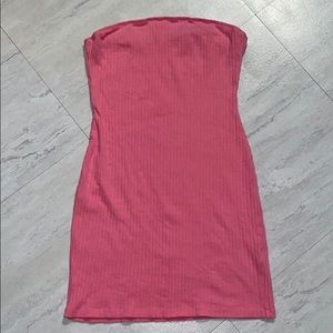 Pink Ribbed Tube Top Dress